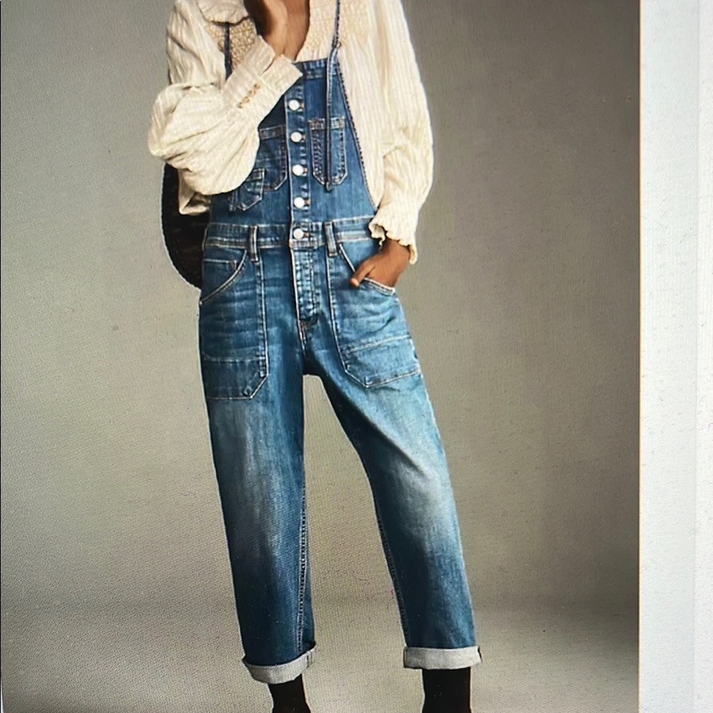 Anthropologie Blue Denim Overalls Relaxed Fit